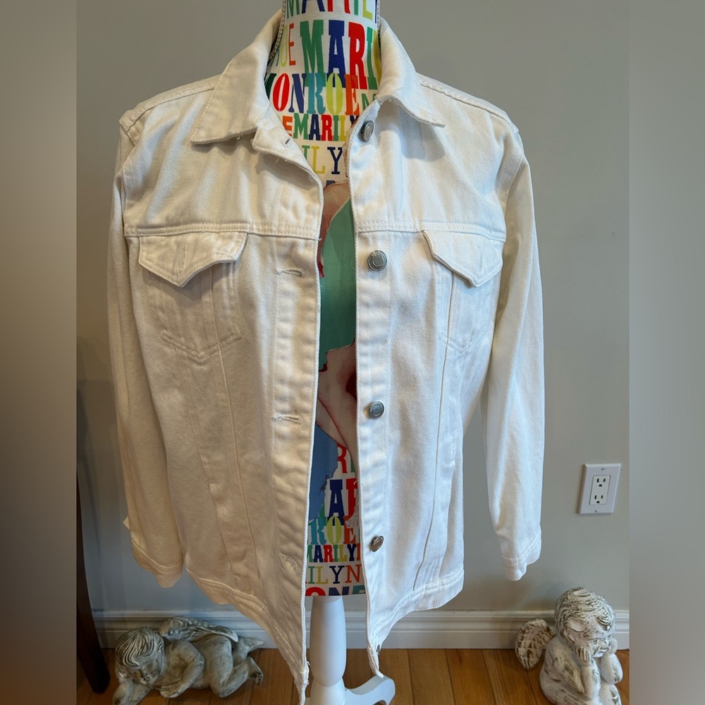 Streetwear Society White Jean Jacket 100% Cotton with Pockets size Small